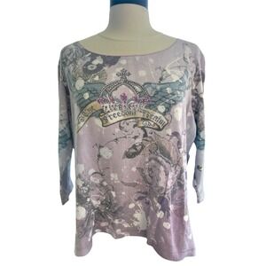 Y2K XCIT USA  Freedom Realm Rhinestones Purple Top 1X Vampire Diaries Ed Hardy